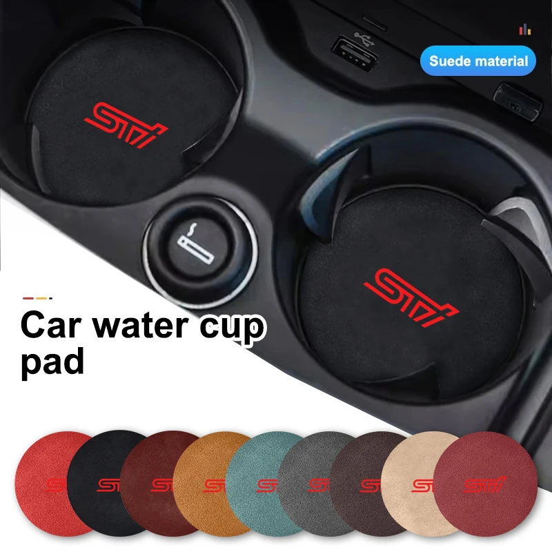 2Pcs Car Water Cup Pads Fur Leather Anti-Slip Mats Auto Accessories For Subaru Impreza Legacy WRX STI BRZ Forester Ascent Levorg