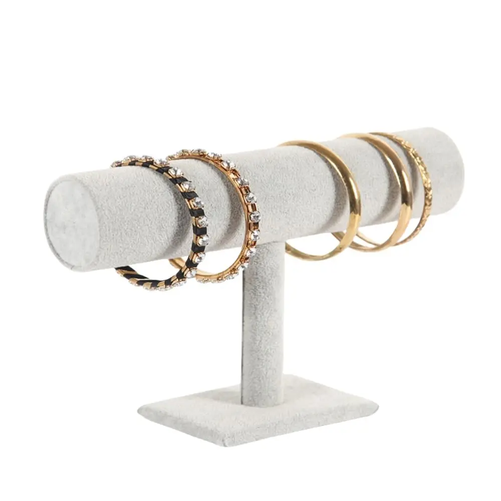 حامل عرض مجوهرات على شكل حرف T من جلد البولي يوريثان يستخدم للأساور الأسطوانية وأساور الكاحلين والساعات الملفوفة في القماش الأسود #4