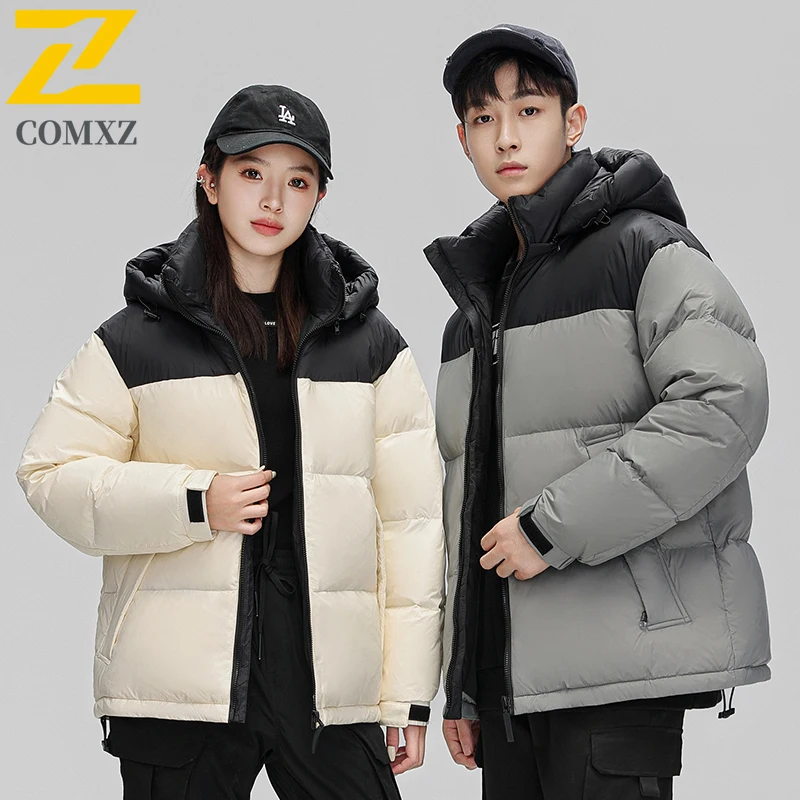 COMXZ Premium Neutral Puffer Jacket Hood Korean Style Fashion Thickened Coat Outdoor Camping Windproof Lightweight Puffer Coat