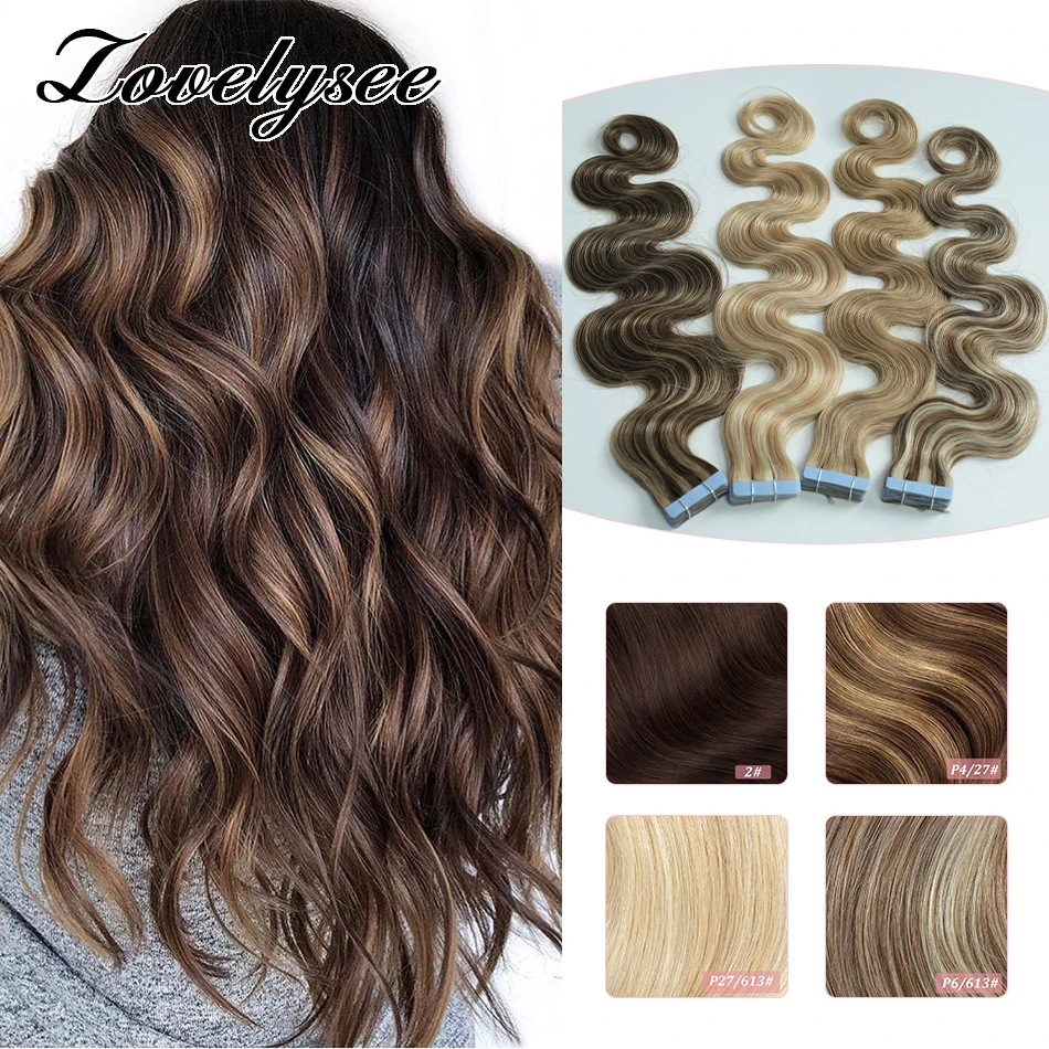 Cinta de onda corporal para mujer, extensiones de cabello humano, pegamento Invisible sin costuras, Color Natural, 100% Remy, 80G, 40 piezas