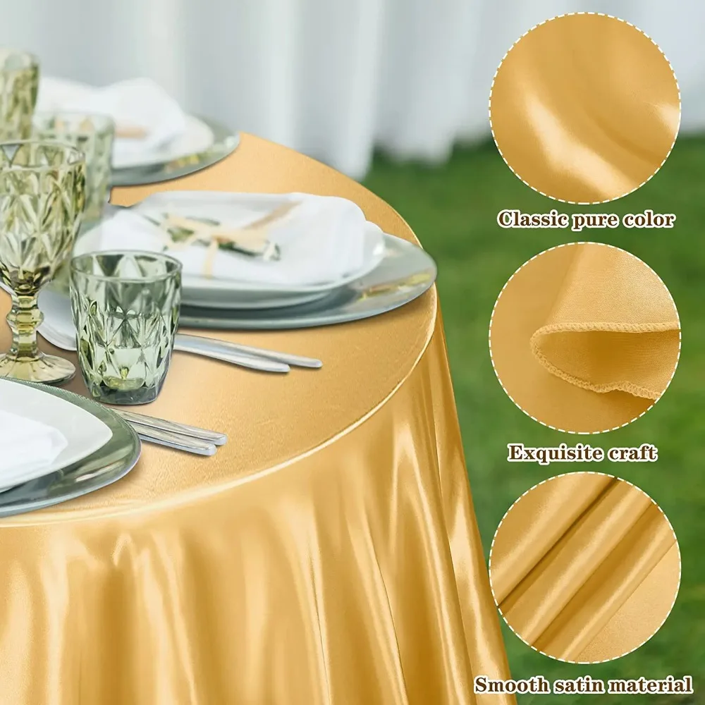 

High-end Smooth Round Satin Tablecloth Bright Solid Color Table Cover Imitation Silk Table Decoration Wedding