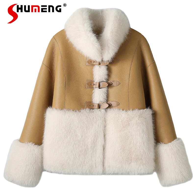 

High-end Feminine Fur Integrated Coat Women's 2024 Winter New Ladies Thickened Spliced Long Sleeve Mink Fleece Faux Fur Coats