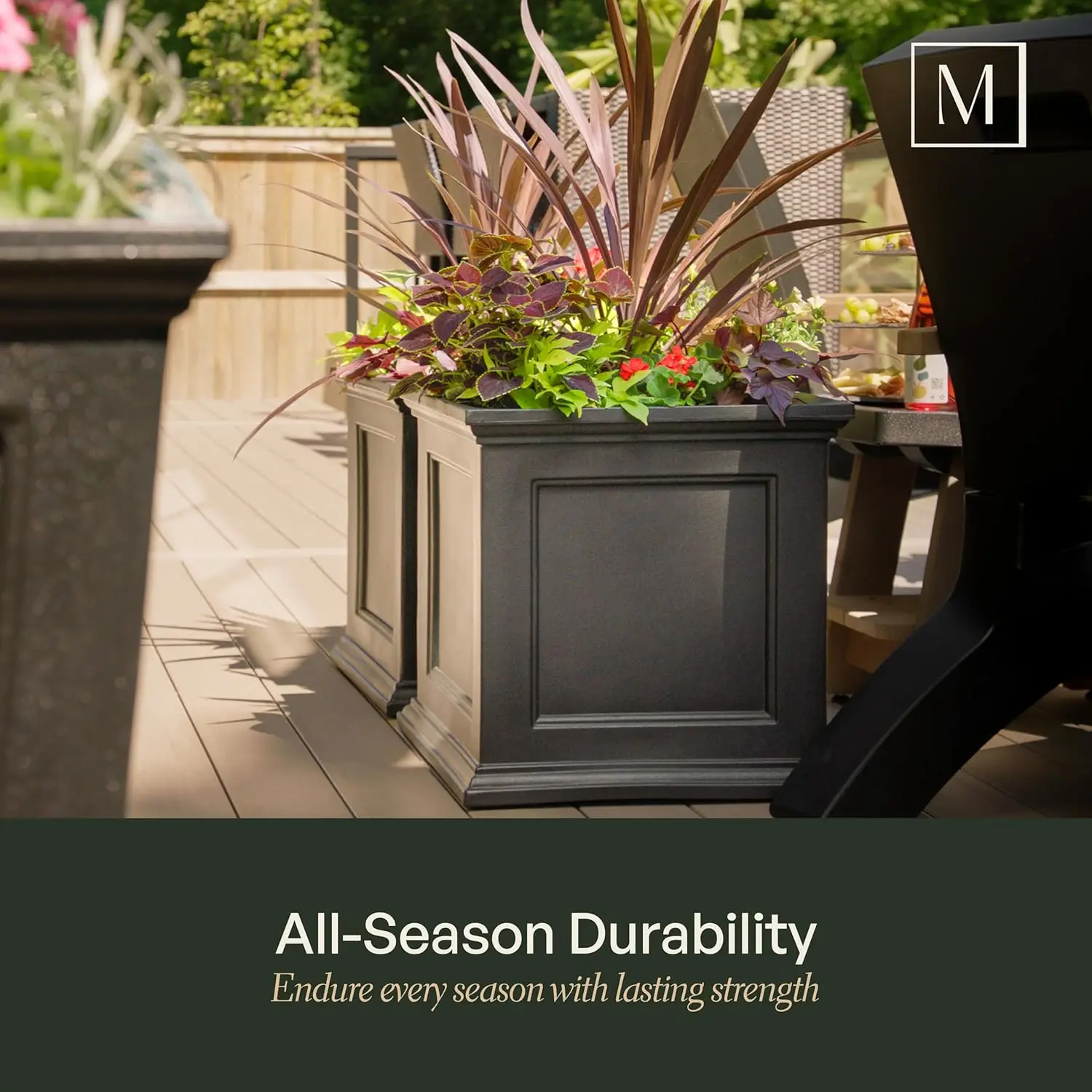 Plantador quadrado auto-rega de 20 polegadas - vaso de flores externo resistente às intempéries para pátio, varanda ou entrada