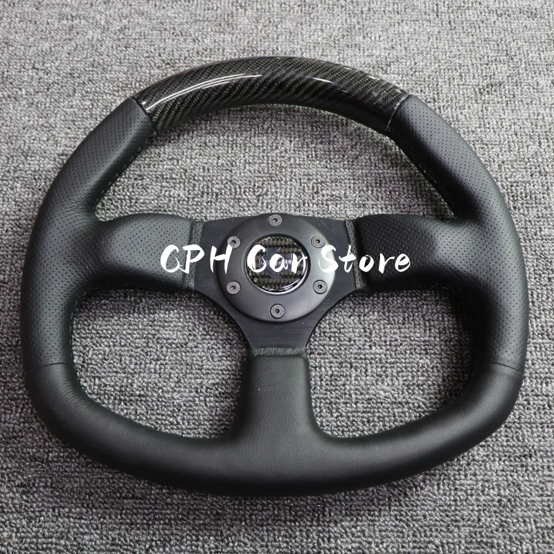 13nch D Shape Steering Wheel Deep Corn Middle carbon stripe Chrome Spoke Sports Steering Wheel