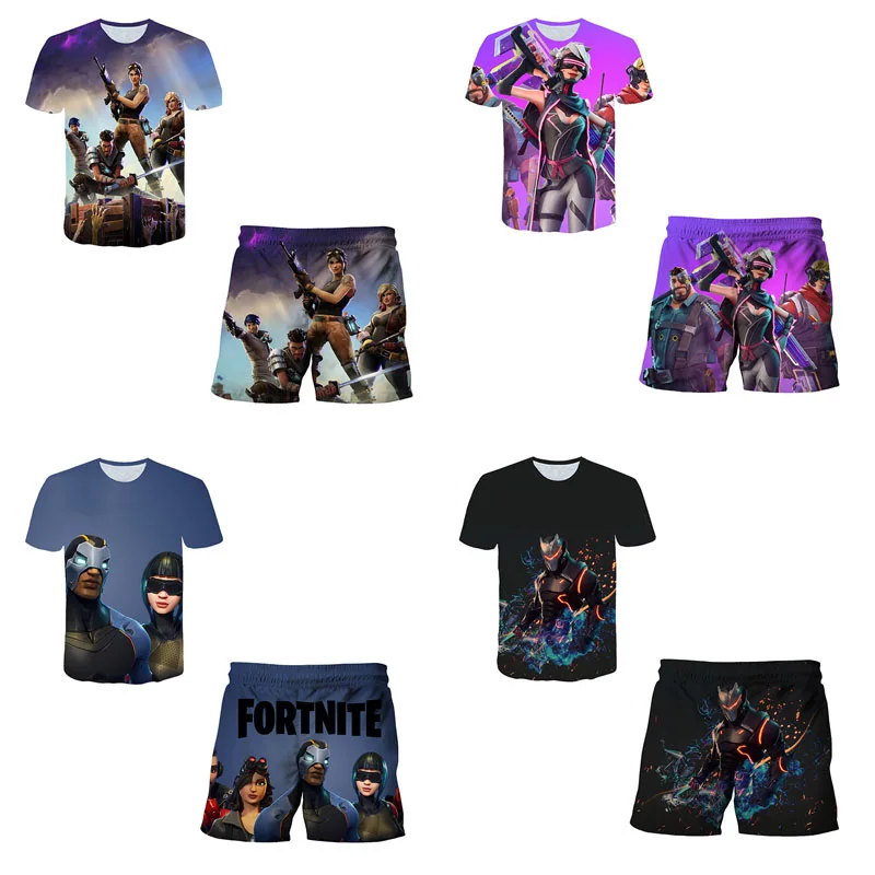 Conjunto de pijamas Fortnite de 2 uds., ropa de dormir de juego de Anime con estampado 3D de dibujos animados, ropa de dormir para el hogar, camisón de Cosplay para niños, traje Kawaii de regalo