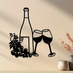 1pc, Elegant Metal Wine Bottle and Glass Wall Decor for Indoor and Outdoor Use - Perfect for Living Room, Bedroom, and Kitchen