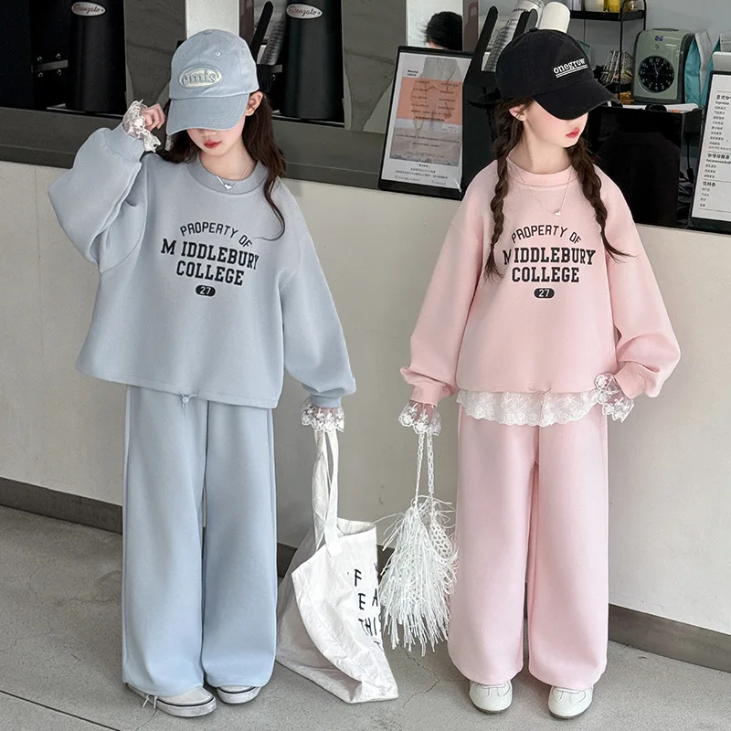 

Baby Girls Sweatshirt Sets Autumn Letter Printed Round Neck Top+Elastic Waist Straight-leg Pants Children Girls Two-piece Sets