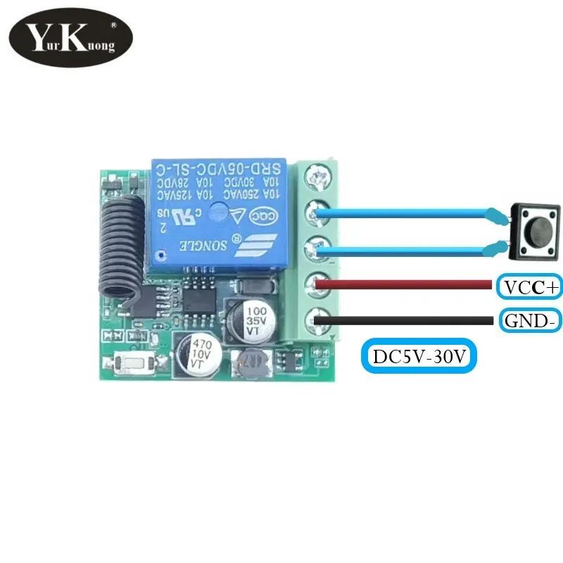 تيار مستمر 5V6V9V12V14V18V24V28V30VTiny التحكم عن بعد التبديل جدار دائري للتحكم عن بعد التبديل لوحة الحائط لزجة عن بعد 433 لا NC COM