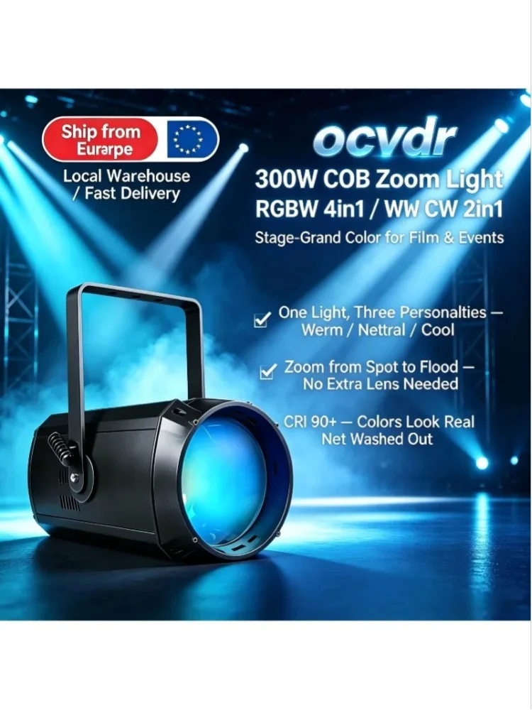300W COB LED Zoom Bühnenscheinwerfer mit DMX512, RGBW + CW/WW Par-Licht für Kirche, Hochzeit, Event, DJ, Disco & Club