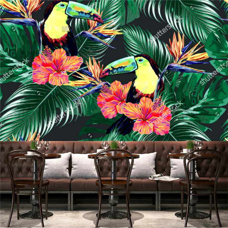 

Tropical Jungle Leaf Wallpaper for Living Room Turtleback Bird of Paradise Toucan TV Background Wall Papers Home Decor Mural