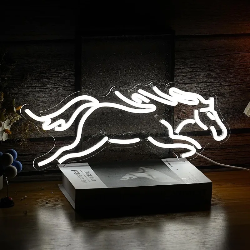 XM Horse Neon Dimmable LED Sign Horse Glowing Sign Art for Wall Decoration Men's Cave Bar Office Zoo Decoration USB Powered