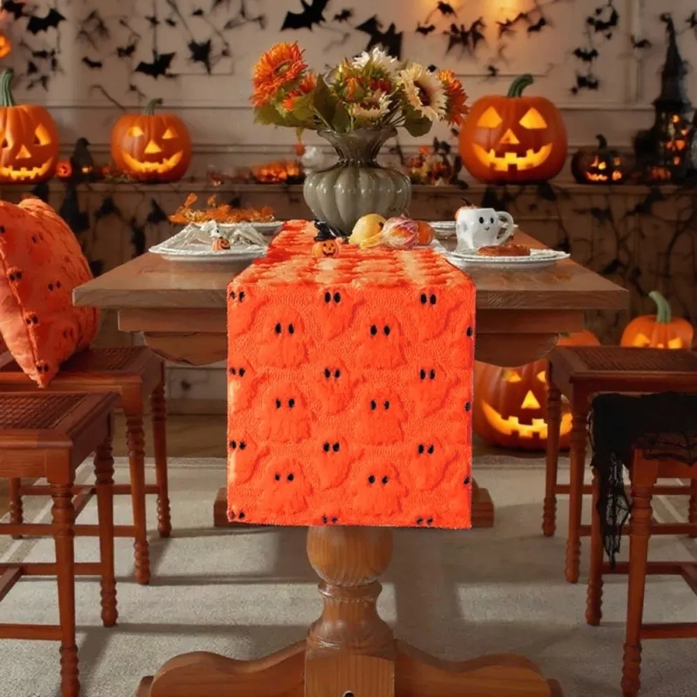 Comfortable Ghost Table Cover Soft Texture Rectangular Halloween Table Runner Long Creative 3D Tufting Dining Tablecloth