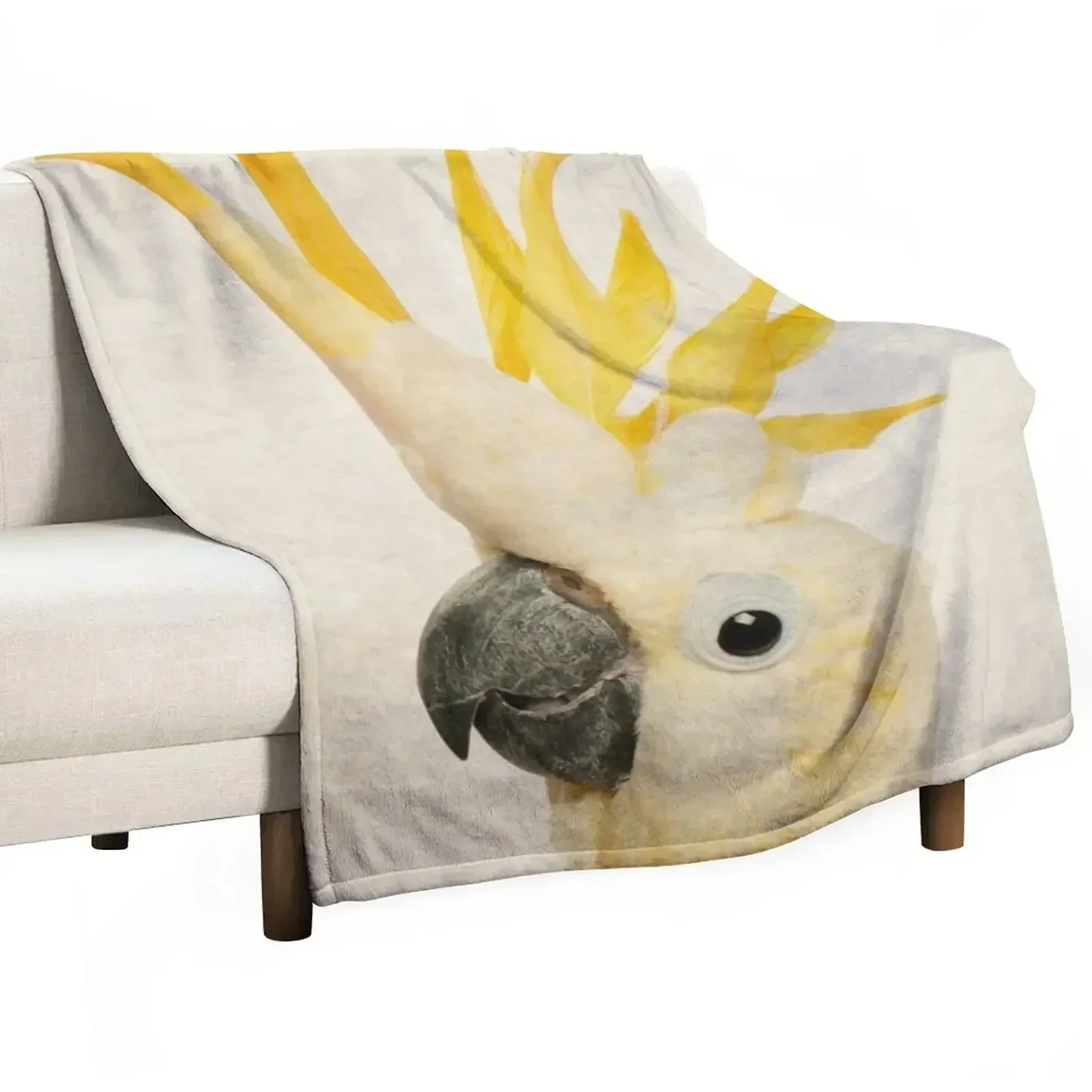 Sulphur Crested Cockatoo, Exotic Bird Portrait Art Throw Blanket Cute Picnic Blankets