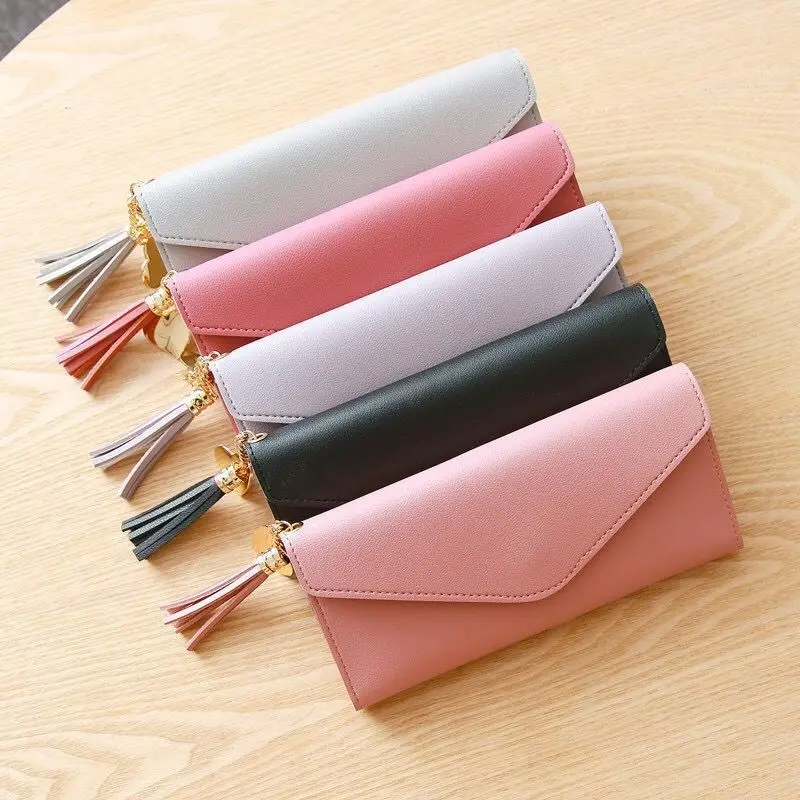 

Minimalist Fringe Wallet for Women - 2-Fold PU Leather Purse with Long Tassel Large Capacity Card Holder