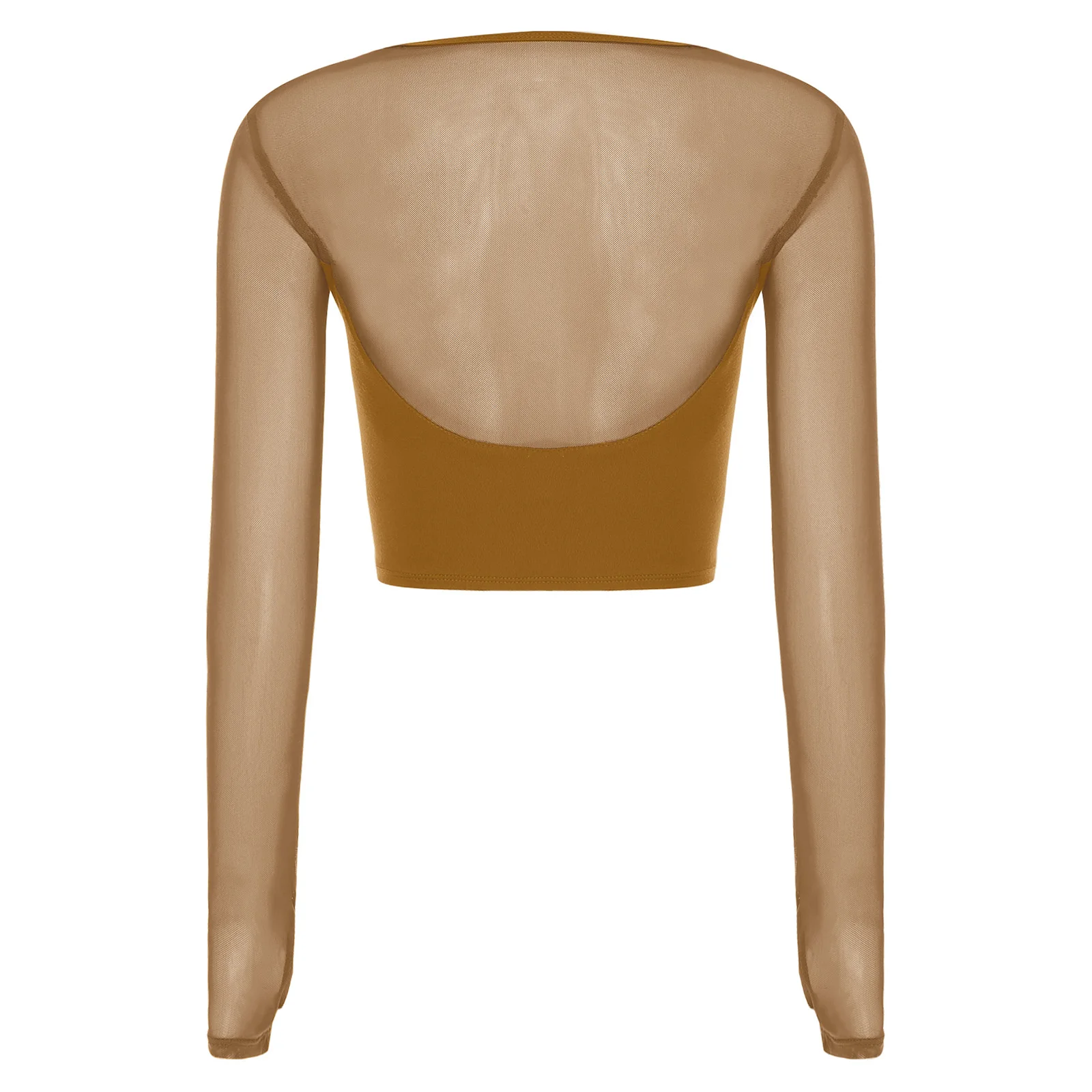 Haut court de danse de Ballet latine pour femmes, maille transparente, manches longues, dos à bretelles, T-shirt court pour Samba Rumba valse, scène de classe