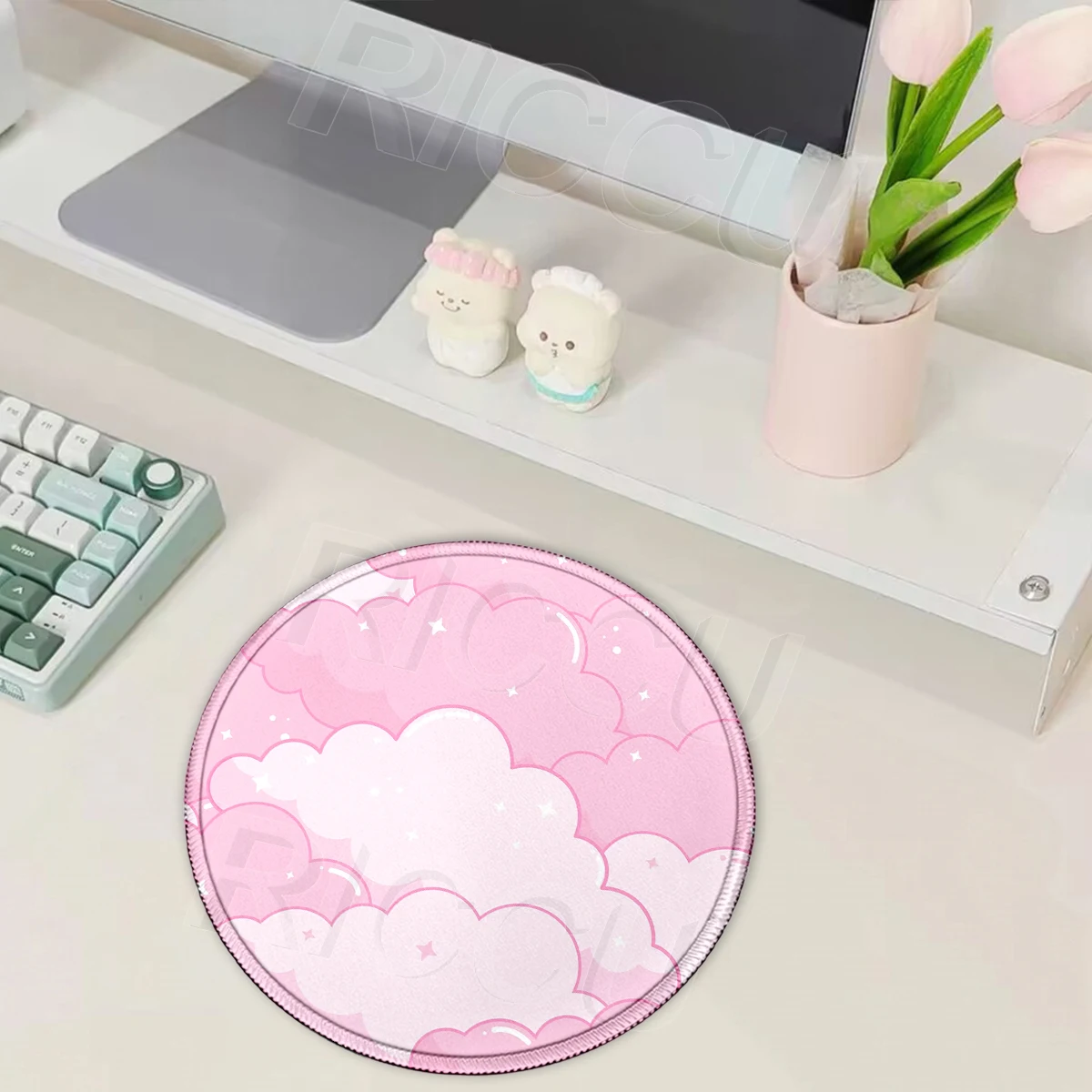 Round Pink Pastel Cloud Mouse Pad Gaming Keyboard Pads Kawaii Cartoon Desk Mat Anti-slip Rubber Table Mat E-Sports Rubber Carpet