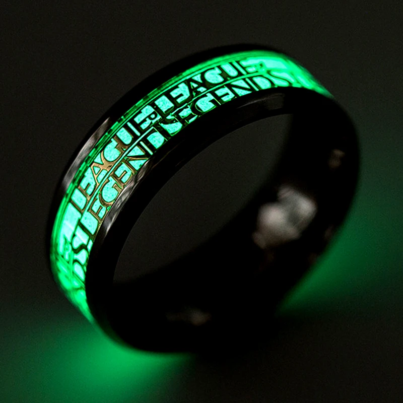 

Fashion Game League Of Legends LOL Luminous Ring Stainless Steel Fluorescent Rings for Men Plus Couple Rings Luxury Jewelry Gift