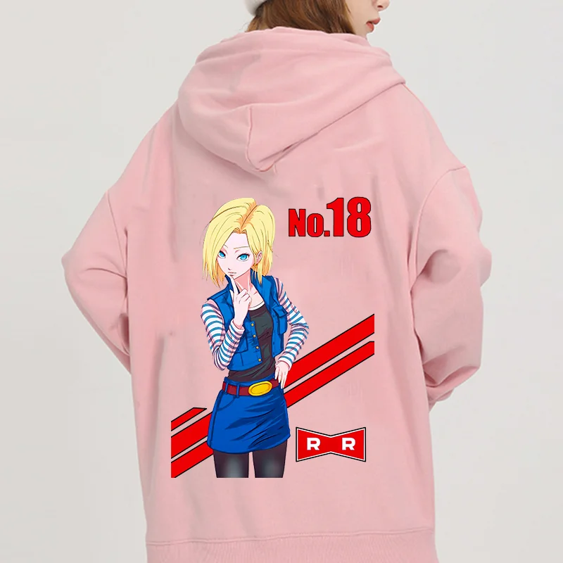 2024 New Men's and Women's Anime Dragon Android 18 Lazuli Cartoon Wukong Cell Printed Hoodie Couple Street Leisure Sports Shirt