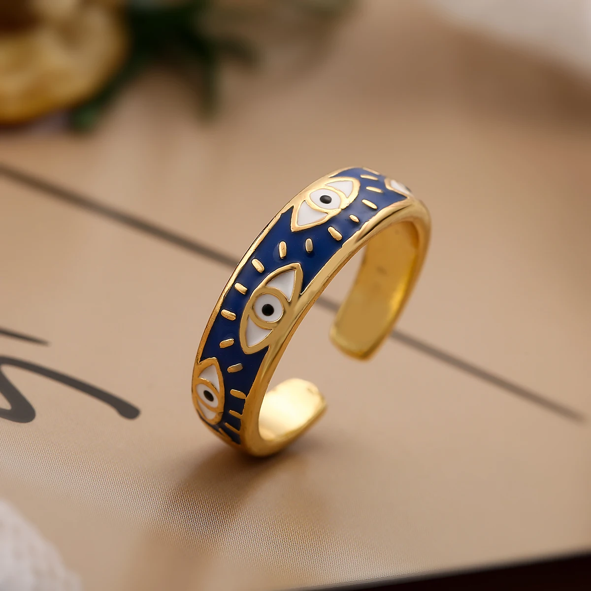 New 5 Styles Blue Evil Eye Open Rings For Women Girls,Vintage Finger Band with CZ Stone, Modern Lady Adjustable Party Jewelry