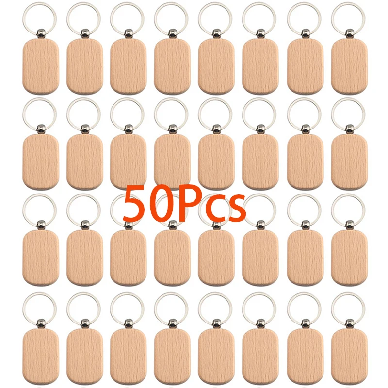 50Pcs Blank Wood Keychain Women Men Wooden Keyrings Decor Dog ID Tags Key Chains Bag Pendent Car Hanging Jewelry