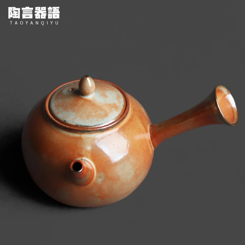 Wood Burning Side Handle Teapot Vintage Rough Ceramic Kiln Fired Textured Tea Bag Tea Brewing Pot