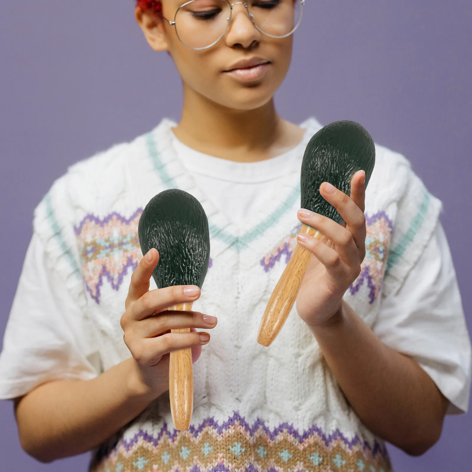 

Avocado Shaped Maracas Fruit Percussion Shaker Musical Instrument For Music Learning Percussion Shakers