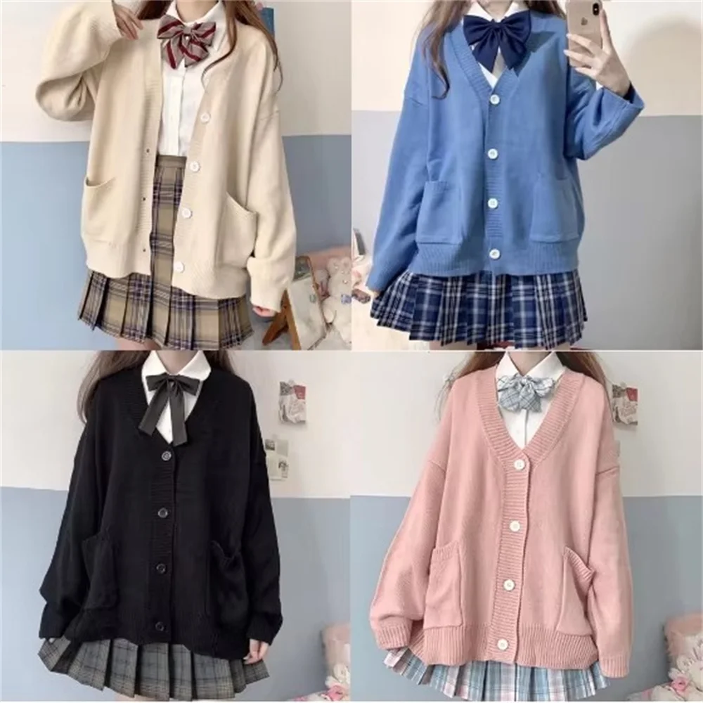 Japan School Sweater Spring Autumn 100% V-neck Cotton Knitted Sweater JK Uniforms Cardigan Multicolor Student Girls Cosplay