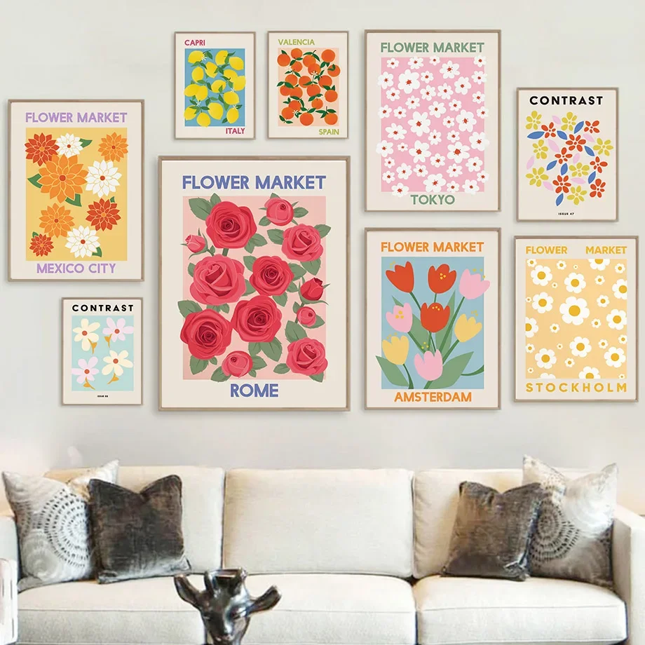 

Abstract Flower Market Lemon Fruit Color Nordic Posters And Prints Wall Art Canvas Painting Wall Pictures For Living Room Decor