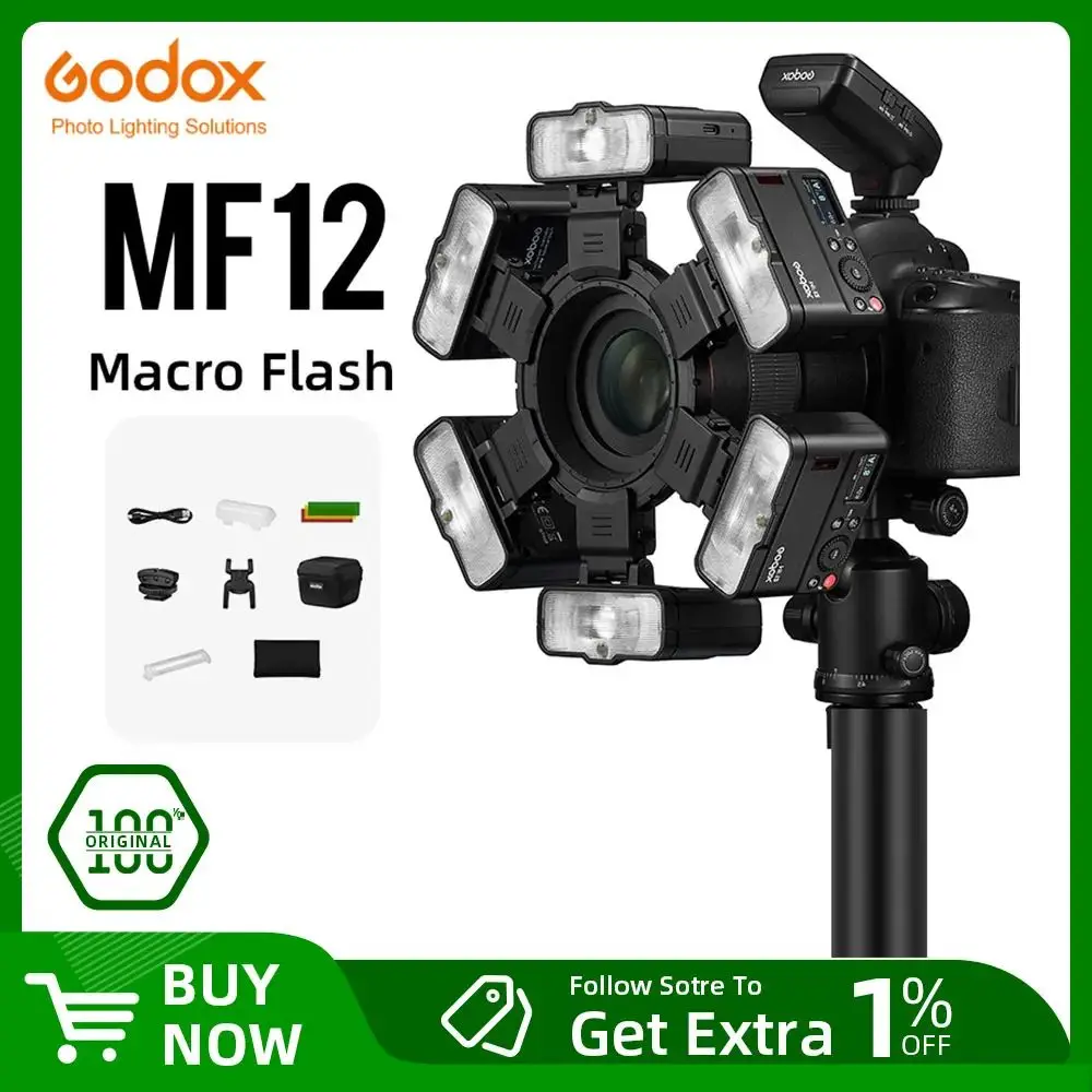 

Godox MF12 MF12-K2 Macro Flash 2 Light Kit Mini Speedlite built-in Godox X System TTL Flash + Color Filter for Macro Shots