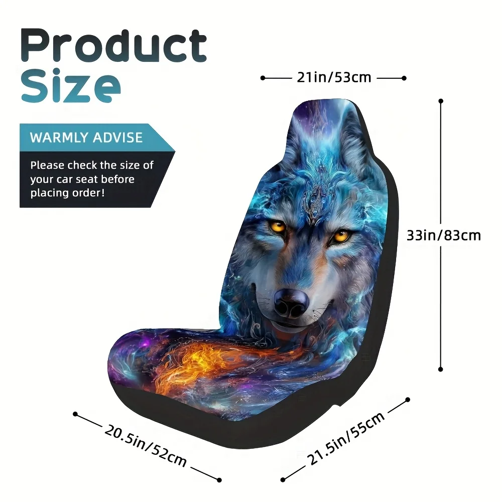 2pcs, Trendy Wolf Print Front Seat Covers, Soft And Foldable, Compatible With Most Sedan And SUV Front Seats, Ideal For Stylish