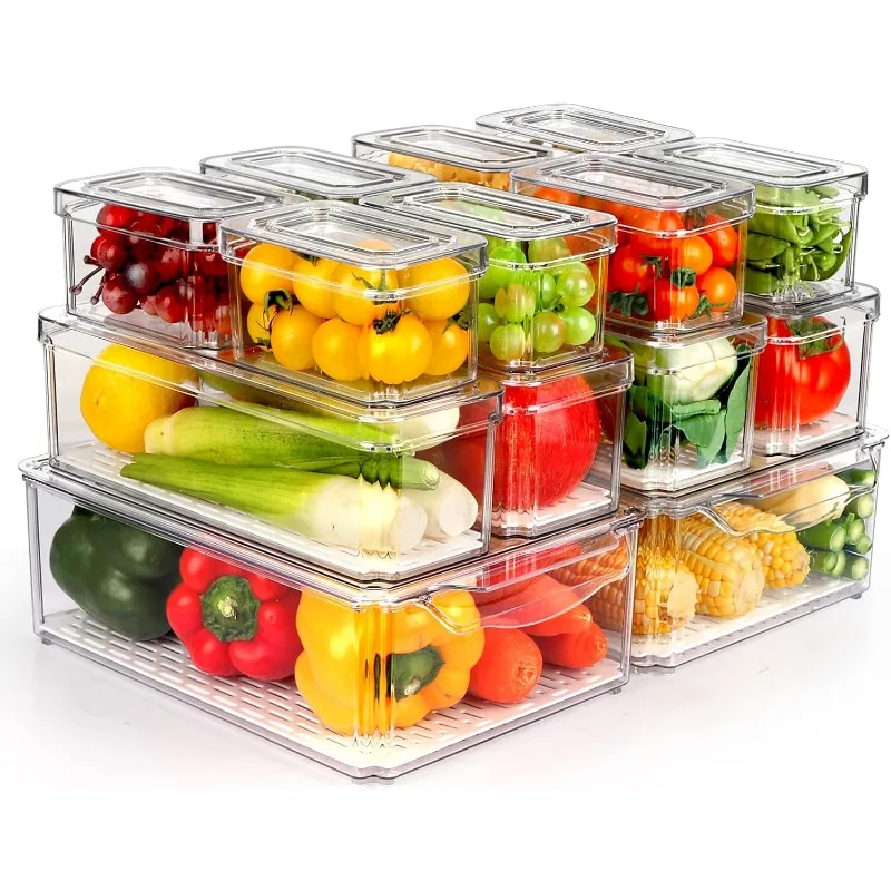 

14 Pack Fridge Organizer, Stackable Refrigerator Organizer Bins with Lids, Fridge Organizers and Storage Containers