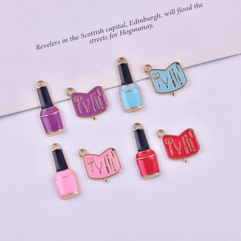 Mix 8pcs Beautiful Girl Make up Nail Polish Manicure Suit  Metal Pendants Handmade Craft Charms for Jewelry Making