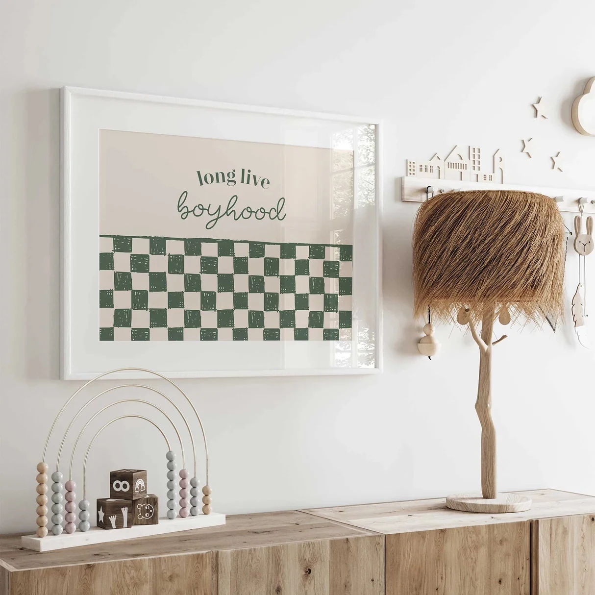 Modern Long Live Boyhood Print – Green Checkered Wall ArtWall Art Print Canvas Painting Poster Picture For Kids Room Home Decor
