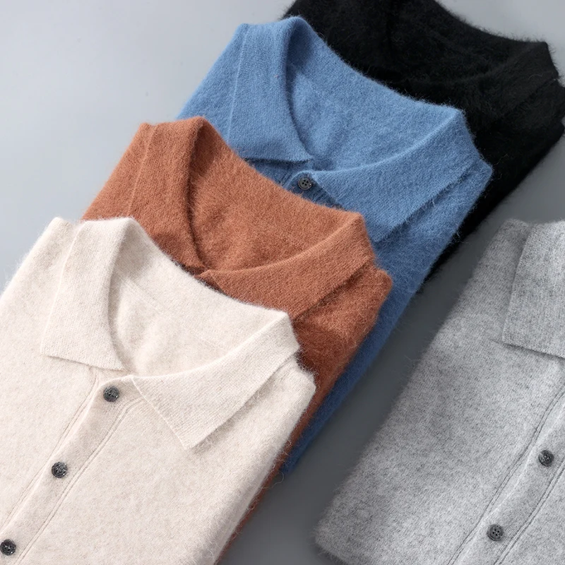 

Autumn And Winter Mink Cashmere Cardigan Men's Trend Solid Color Knitted Sweater Loose Men's Wool Shirt Collar Coat