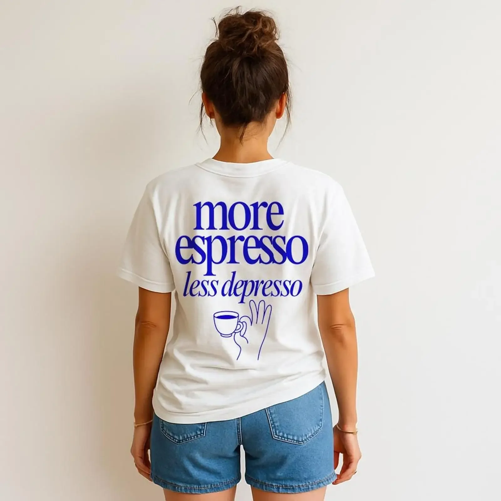 T Shirt More Espresso less depresso made of 100 cotton Statement backprint oversized gift vintage Washed Stylish homme