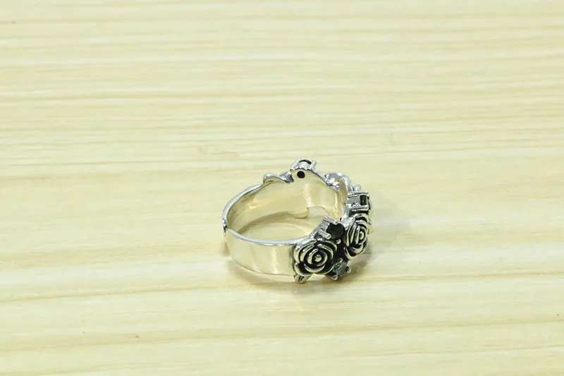 S925 Sterling Silver Open Ring Colorful Crystal Personalized Men and Women Retro Single Rose Thai Silver Adjustable Ring