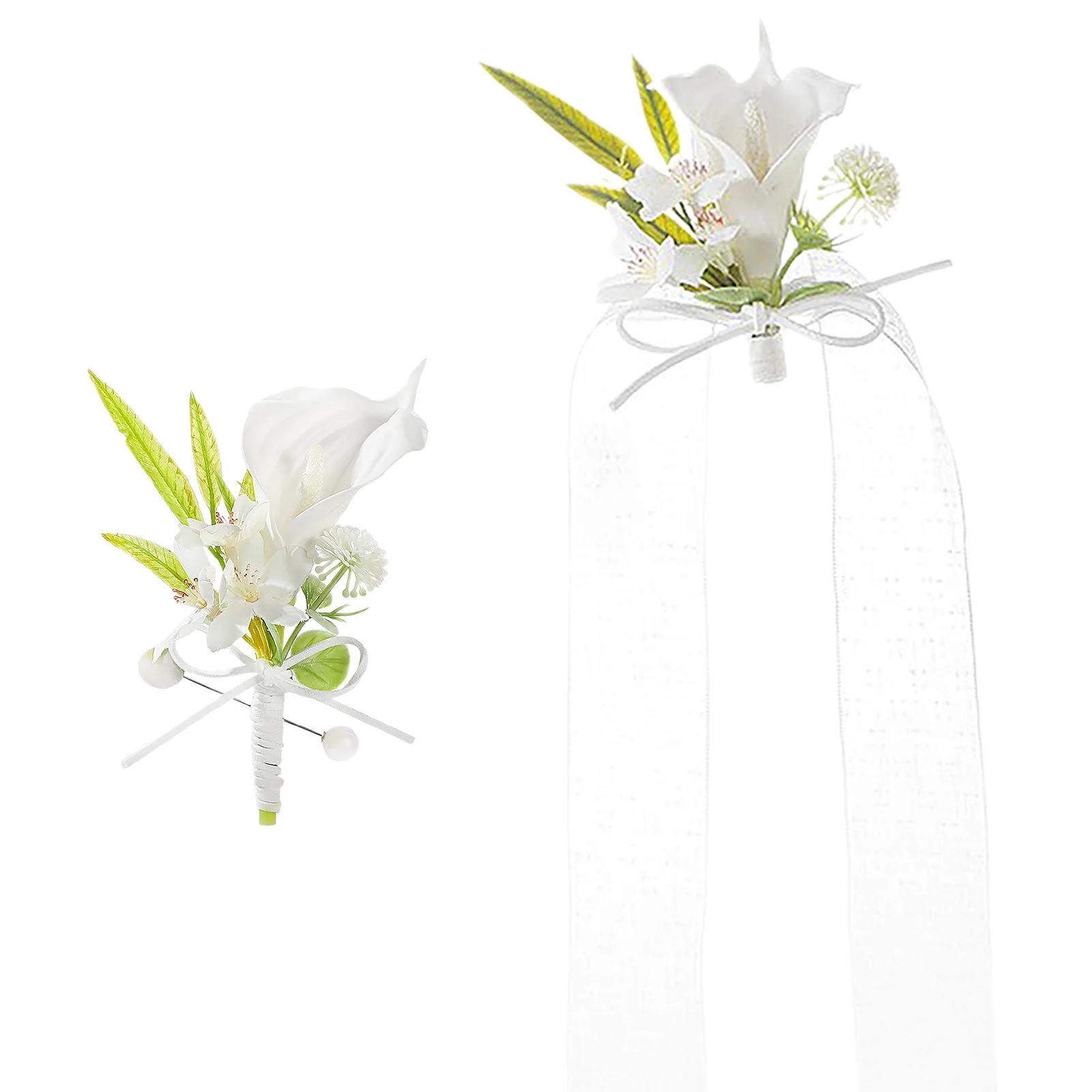 

2Pcs Wedding Calla Lily Corsage Wrist Flower Set Fresh Style Bride Hand Flowers Groom Brooch For Weddings Anniversaries