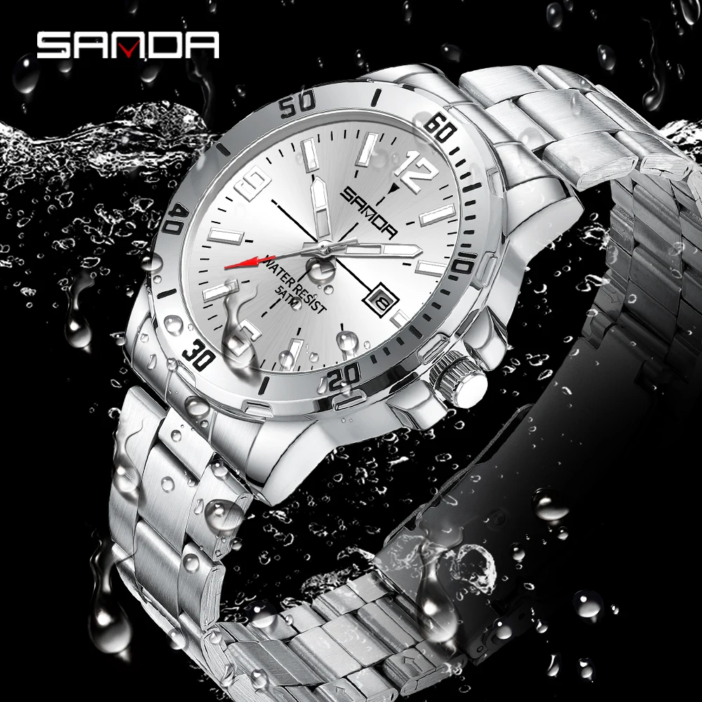 SANDA 2025 جديد 3266 3265 ساعة رجالية فاخرة الطلب الكبير متعددة الوظائف مقاوم للماء ضوء الليل التقويم ساعة كوارتز رجالية
