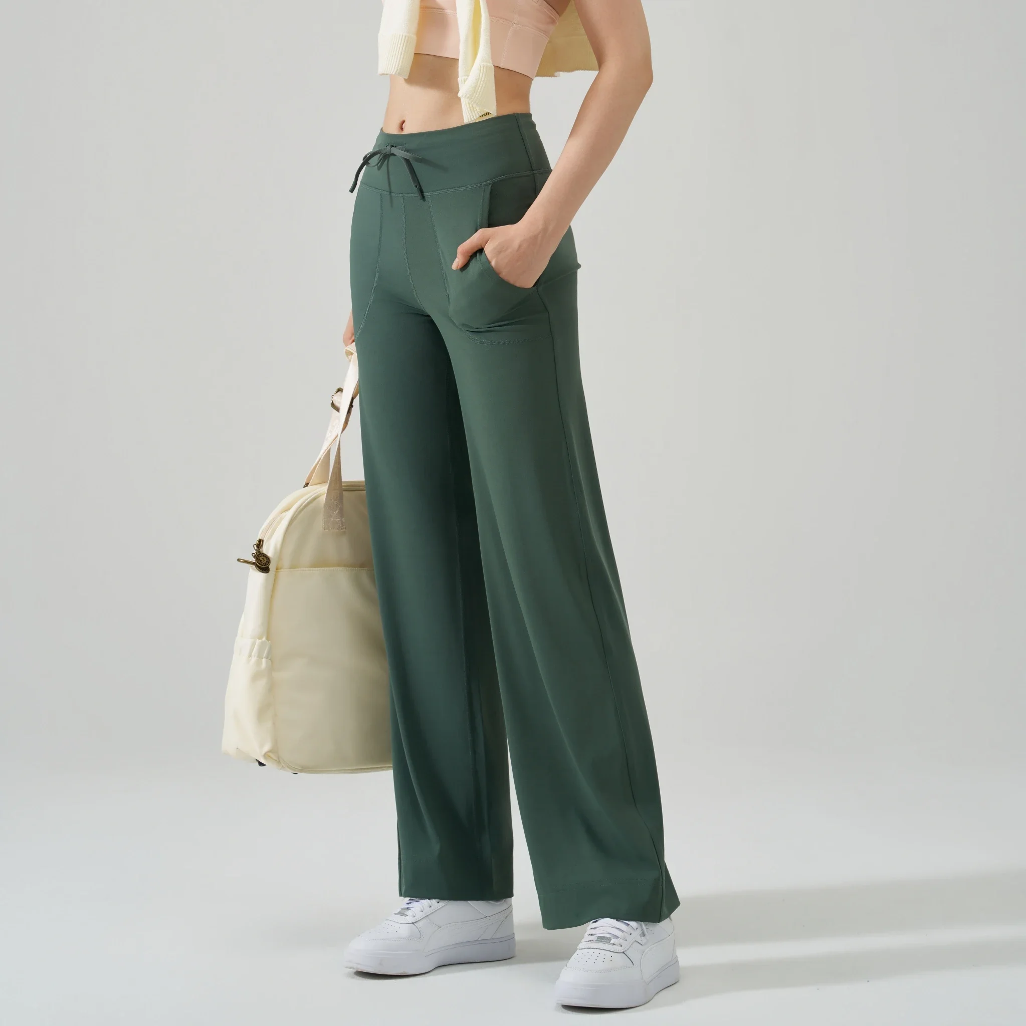 High Waist Wide Leg Yoga Pants Women Naked Feeling Drawstring Sports Pants Loose Fitness Running Trousers Casual Slimming Pants