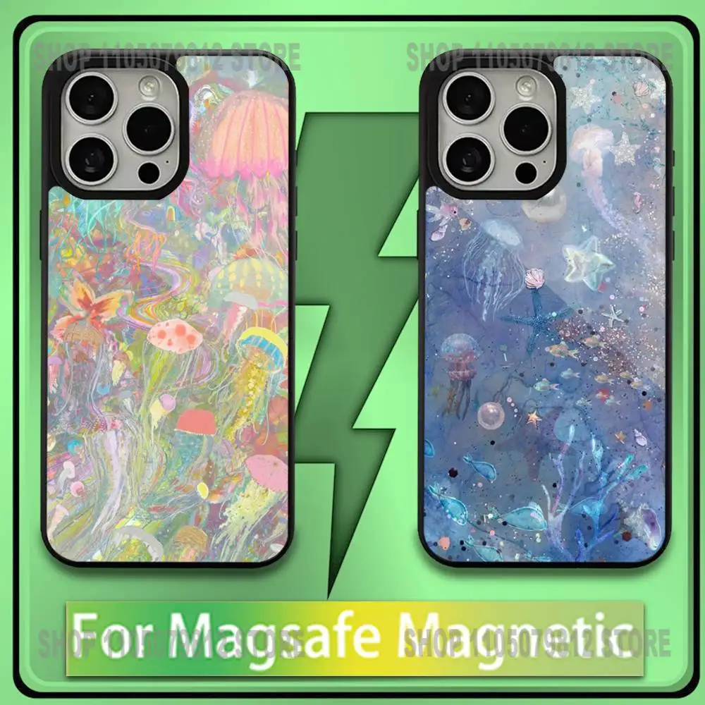 

Funny Jellyfish Phone Case For iPhone17,16,15,14,13,12,11,Plus,Pro,Max,Mini Soft Magesafe Magnetic Wireless Charge