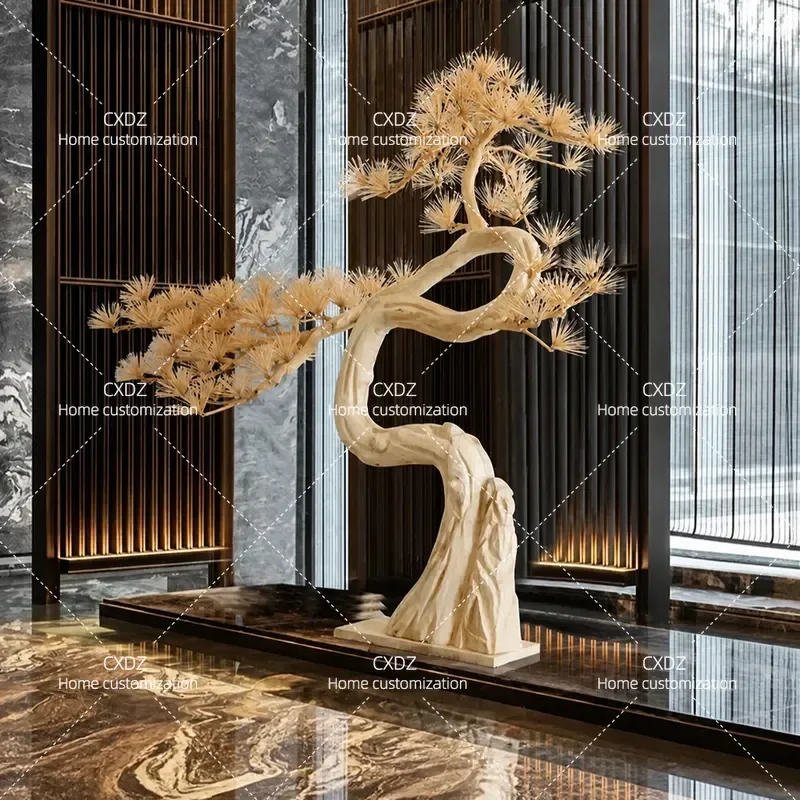 Large Artificial Welcome Pine Tree Fake Luo Han Song Plant for Mall Hotel Window Staircase Decoration Green Landscape