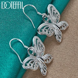 DOTEFFIL 925 Sterling Silver Hollow Butterfly Drop Earring For Women Wedding Engagement Party Fashion Charm Jewelry