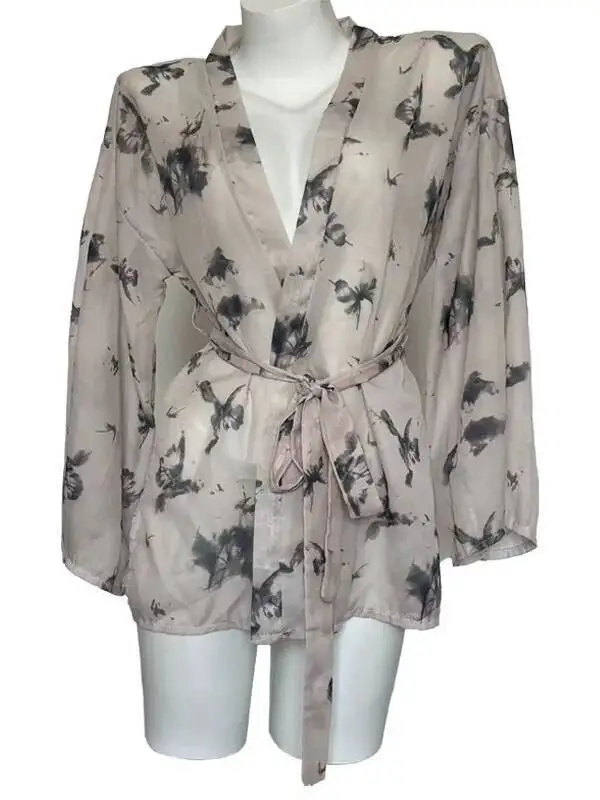 Sexy puro deseo estampado mariposa pura encaje profundo cuello en V Kimono camisón pijama Albornoz vestido elegante dulce Sexy FE6M