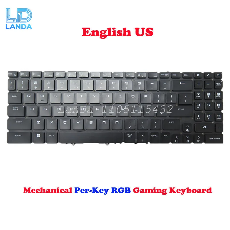 Laptop Per-Key RGB Backlit Keyboard For MSI Titan GT77 12U 12UHS 12UGS Titan GT77 HX 13V 13VI 13VH English US Black No Frame New