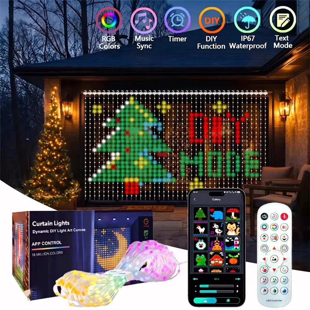 Smart LED Curtain Light APP Control RGB Dimmable DIY Pattern Music Ambient Lighting For Home Holiday Party Christmas Decoration