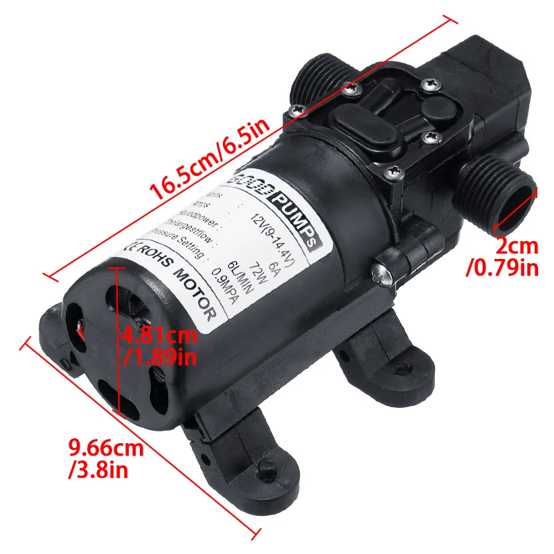 تيار مستمر 12 فولت 130PSI 6L/دقيقة (مضخة مياه كهربائية سوداء مايكرو ارتفاع ضغط الحجاب الحاجز الذاتي فتيلة التبريد غسيل السيارات مضخة مياه البخاخ
