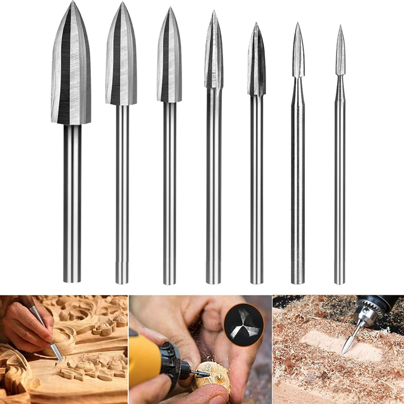 Hot 7Pieces Wood Carving Tools Set HSS Engraving Tool 2.35-10Mm For Rotary Tool Wood Carving Tool 1/8Inch Shank Wood Router