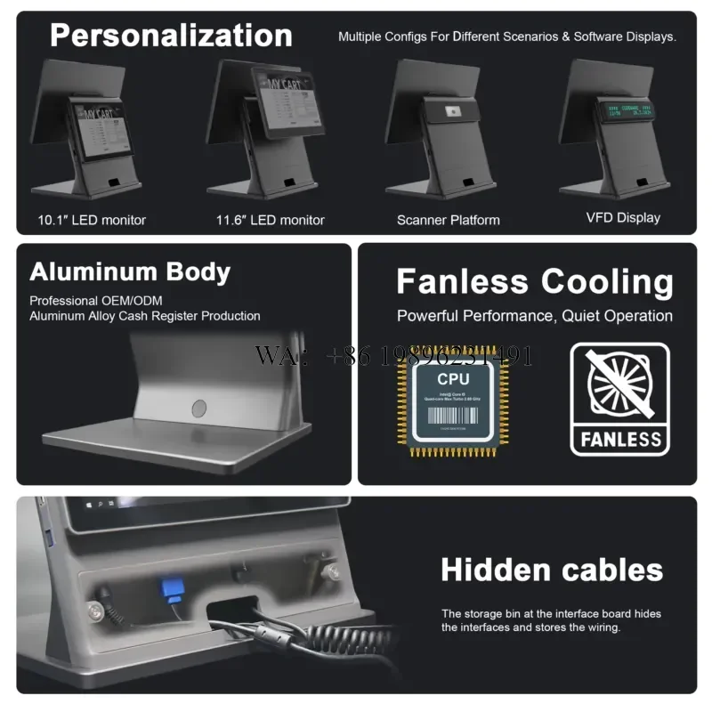 15.6inch Touch Dual Screen All in One Cash Register POS System Digital Menu for Small Businesses Retail Store Hotel