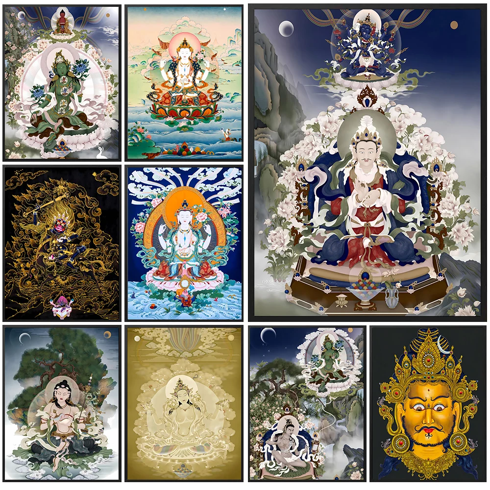 

Tibetan Thangka Art Poster And Print,Serene & Wrathful Deities Of Compassion,Wisdom,And Transcendence Buddhism Wall Art Decor