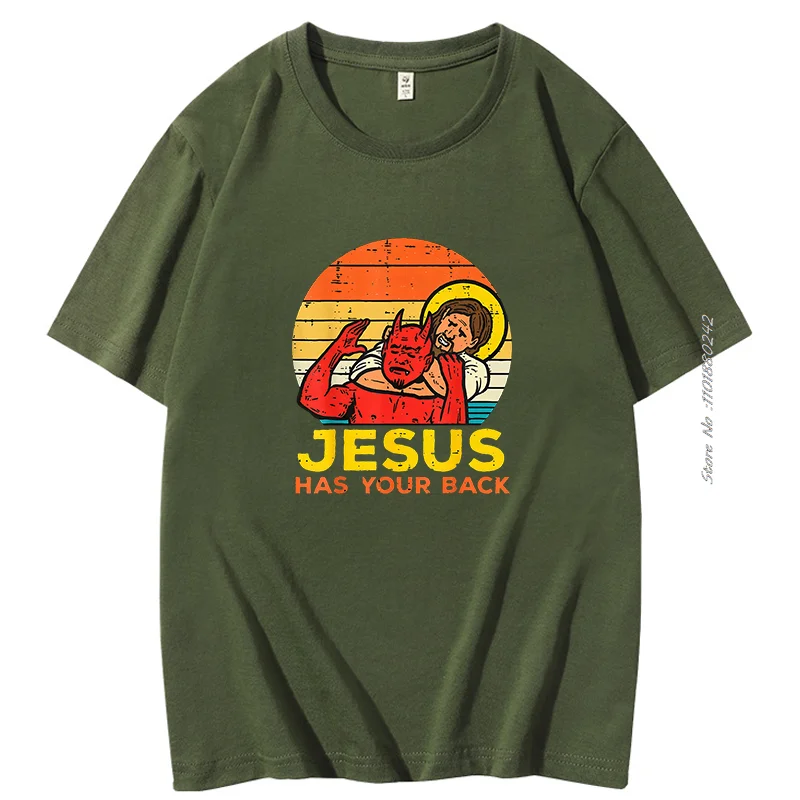 Jesus Has Your Back Jiu Jitsu Vintage Cotton Short-Sleev Tops Male Kawaii Clothing Oversized T Shirt High Quality Mens Clothes